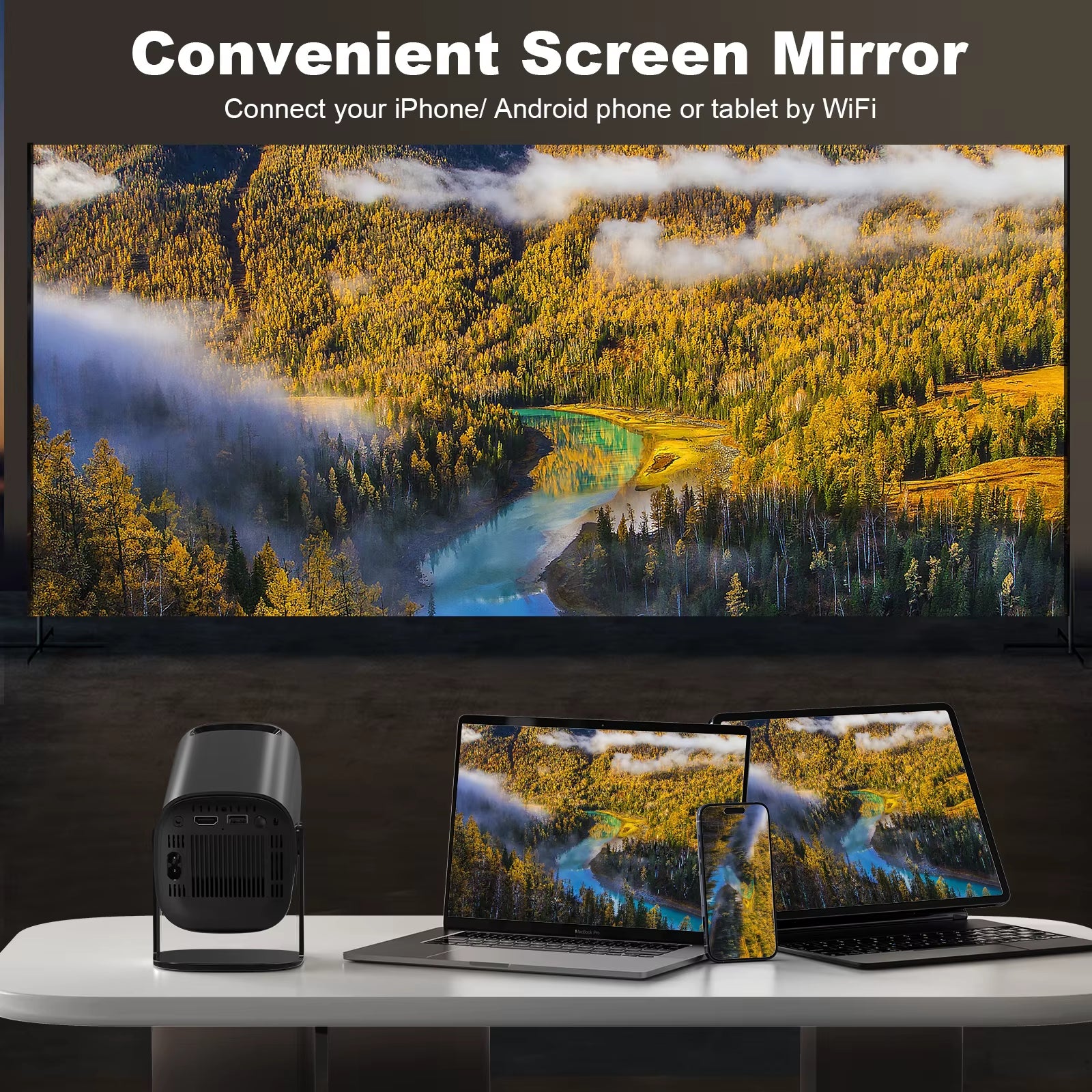 Mini Projector Android 11 Wifi6 Support 4K 1080P Projector 2.4G&5G Wifi 1280*720P Smart Home Cinema Portable Projector